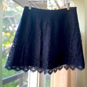 J.Crew Gorgeous Blue Lace Over Black Underlay Skirt. Size 4. Excellent Condition